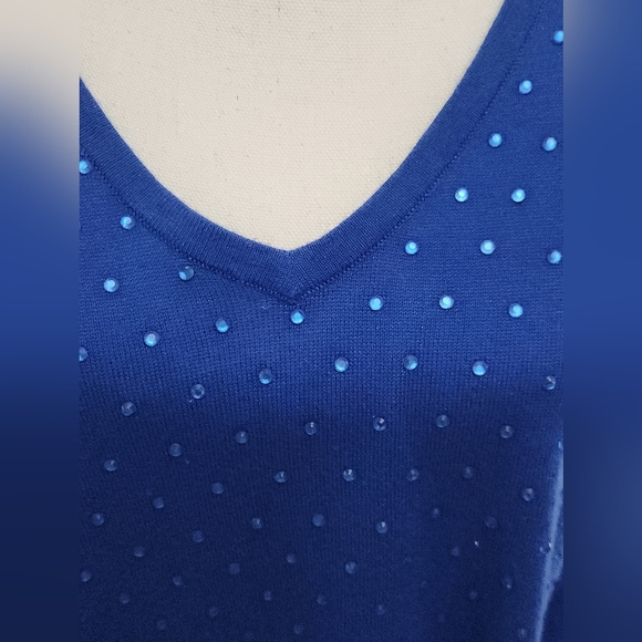 Neiman Marcus Blue Long Sleeve Embellished Tunic - Picture 2 of 13